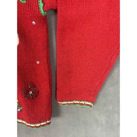 VTG NutCracker Christmas Cardigan Sweater Womens M Red Snowman Embroidered 90s - Picture 3 of 10